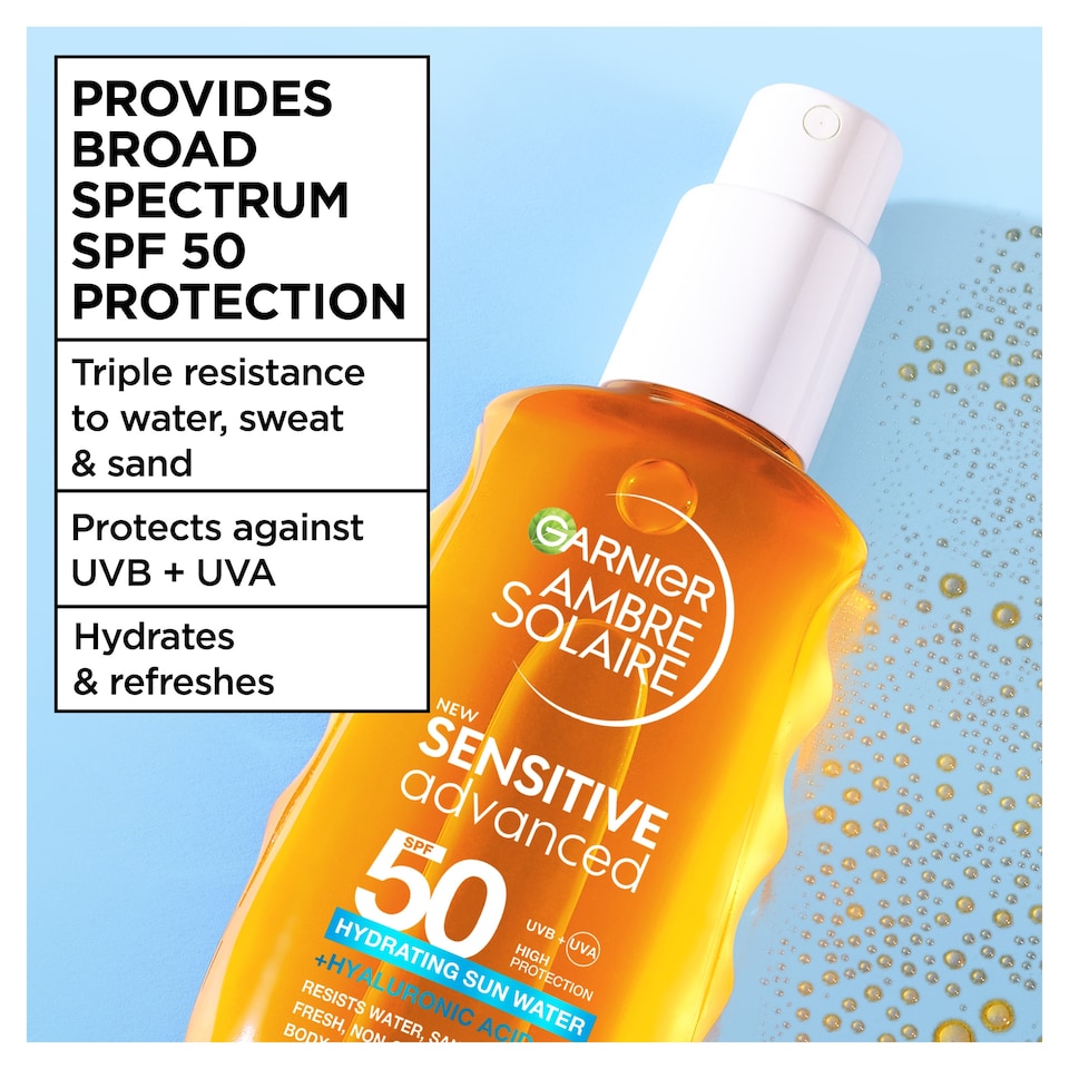 image 1 of Garnier Ambre Solaire Sensitive Advance Hydrating Sun Water SPF50 150ml
