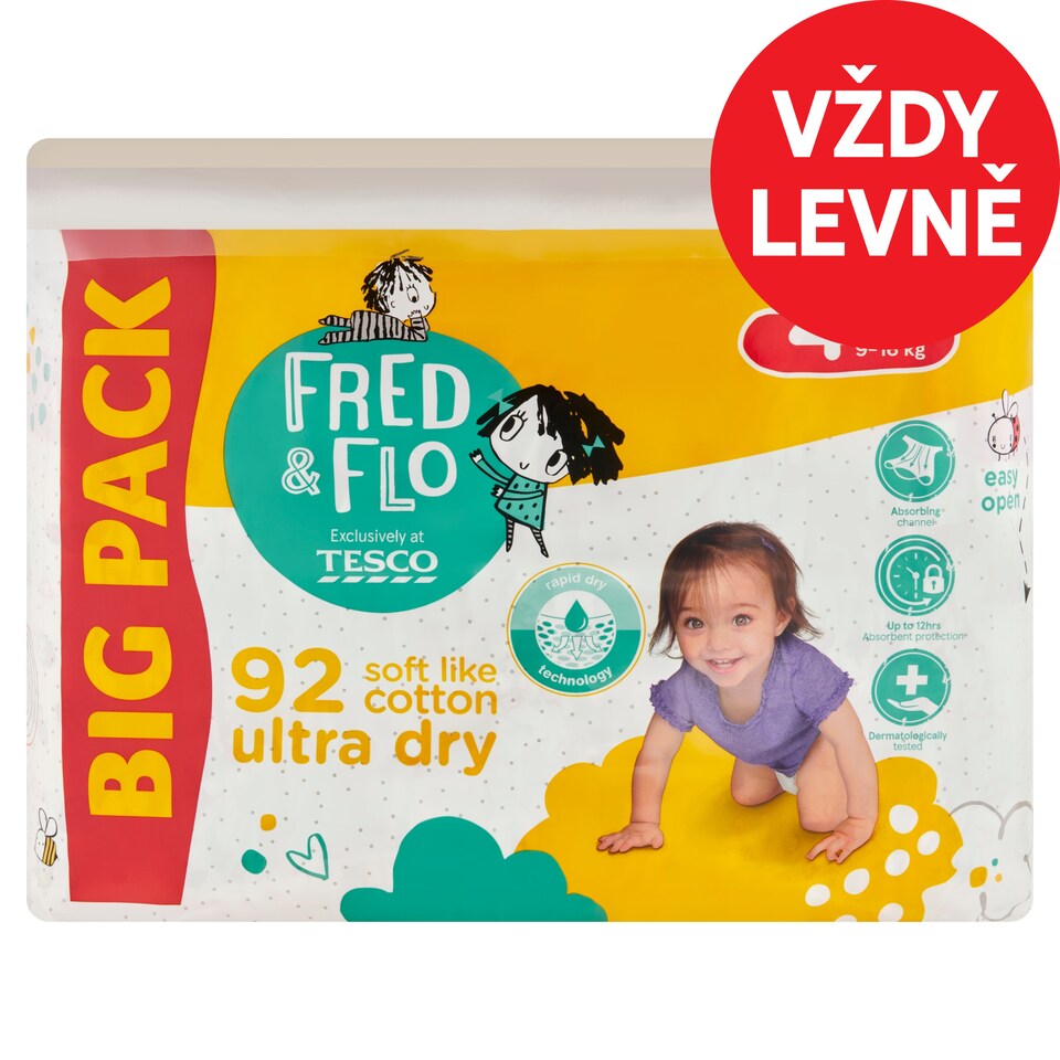 image 1 of Fred & Flo Diapers 4+ Maxi 9-16 kg 92 pcs