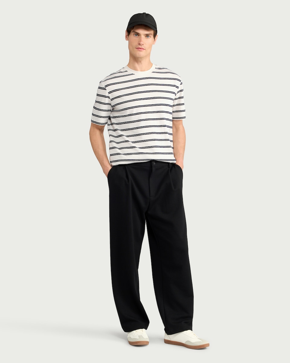 image 1 of The F&F Edit Linen Rich Striped T-Shirt in Ecru