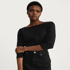 F&F Ribbed Boat Neck Top in Black
