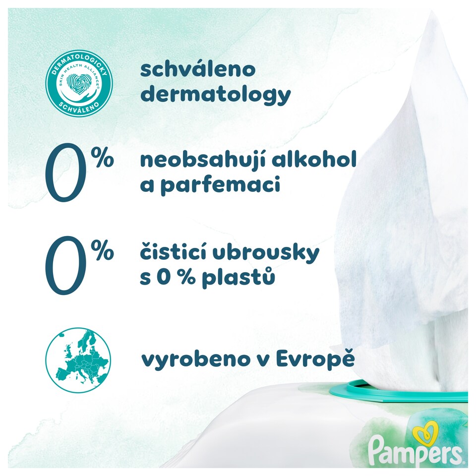 Obrázek 1 pro produkt Pampers Harmonie Aqua Dětské Čisticí Ubrousky 4 Balení = 192 Ubrousků