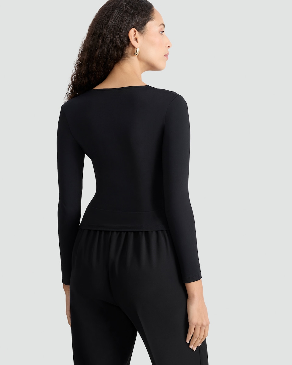 image 1 of F&F Polyamide Long Sleeved Wrap Top in Black
