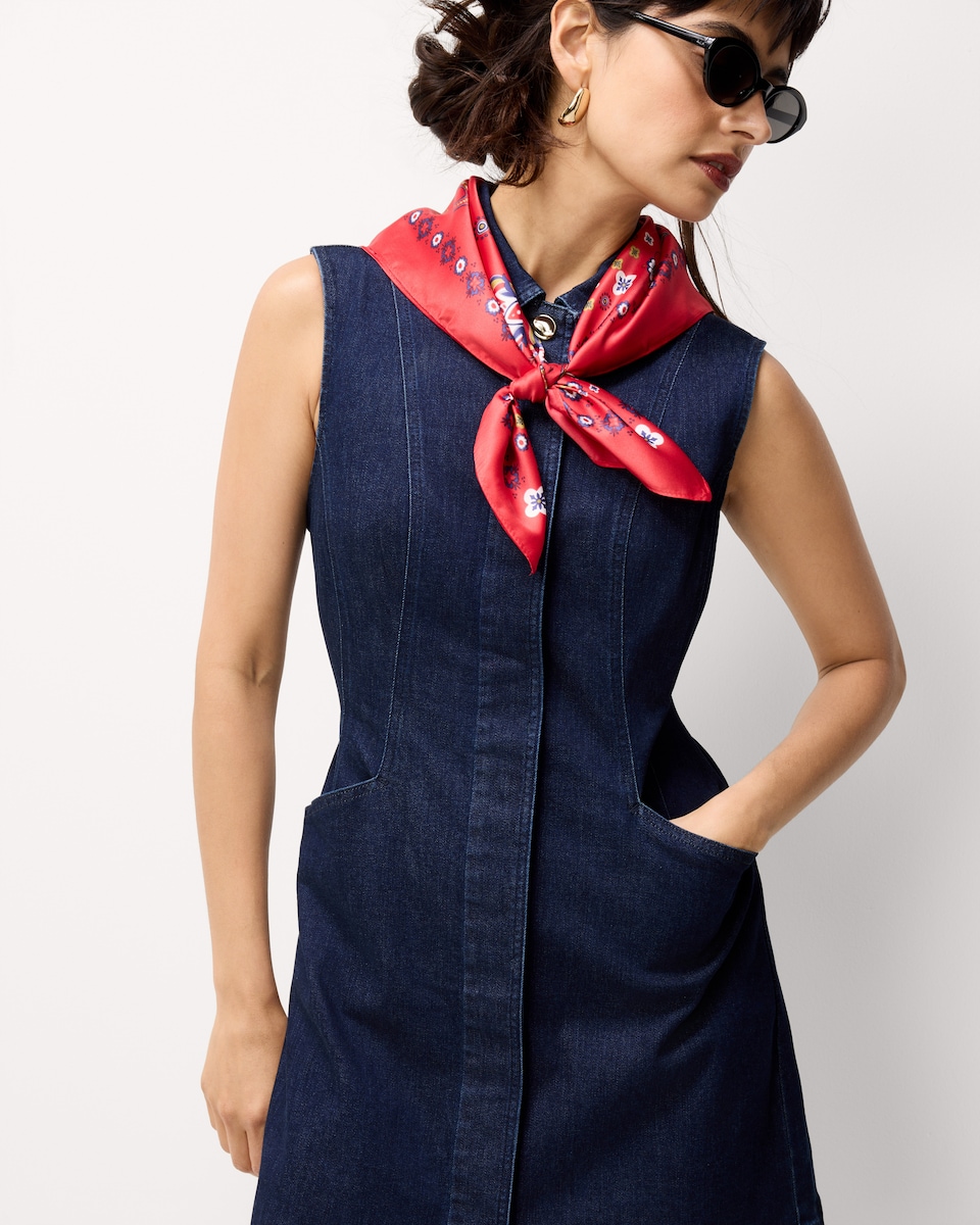 image 1 of F&F Cotton Rich Denim Mini Shift Dress in Navy