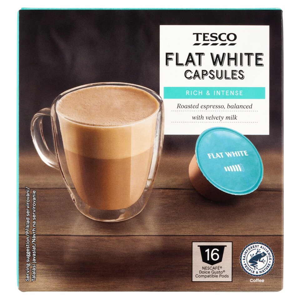 Tesco Flat White instantná káva so sušeným plnotučným mliekom a cukrom 16 x 11,7 g (187,2 g)