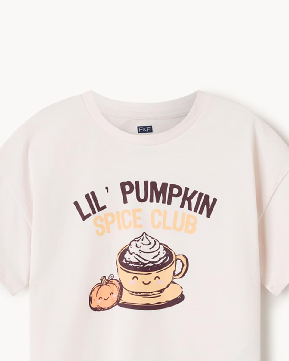 image 1 of F&F Girls Pure Cotton Pumpkin Spice Pyjama Set in Multi