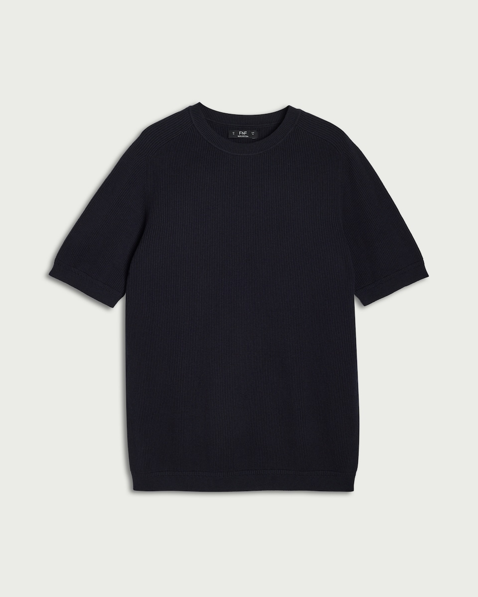 image 1 of F&F Pure Cotton Knitted T-Shirt in Navy