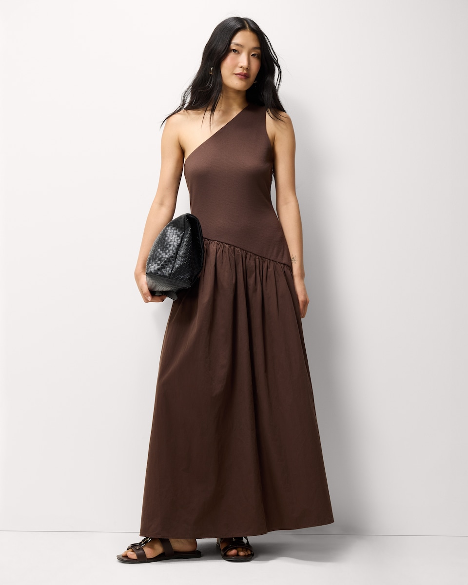 image 1 of The F&F Edit One Shoulder Midi Dress in Chocolate