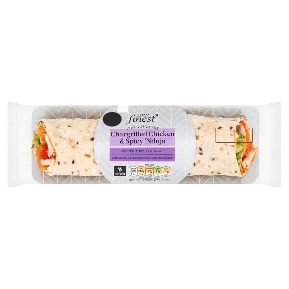 Tesco Finest Chargrilled Chicken Spicy 'Nduja Seeded Tortilla Wrap