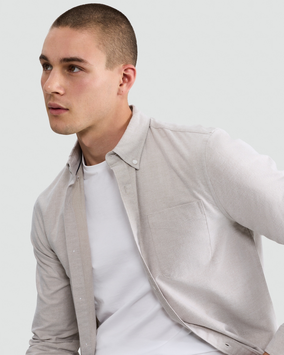 image 1 of F&F Pure Cotton Brushed Button Down Oxford Shirt in Tan