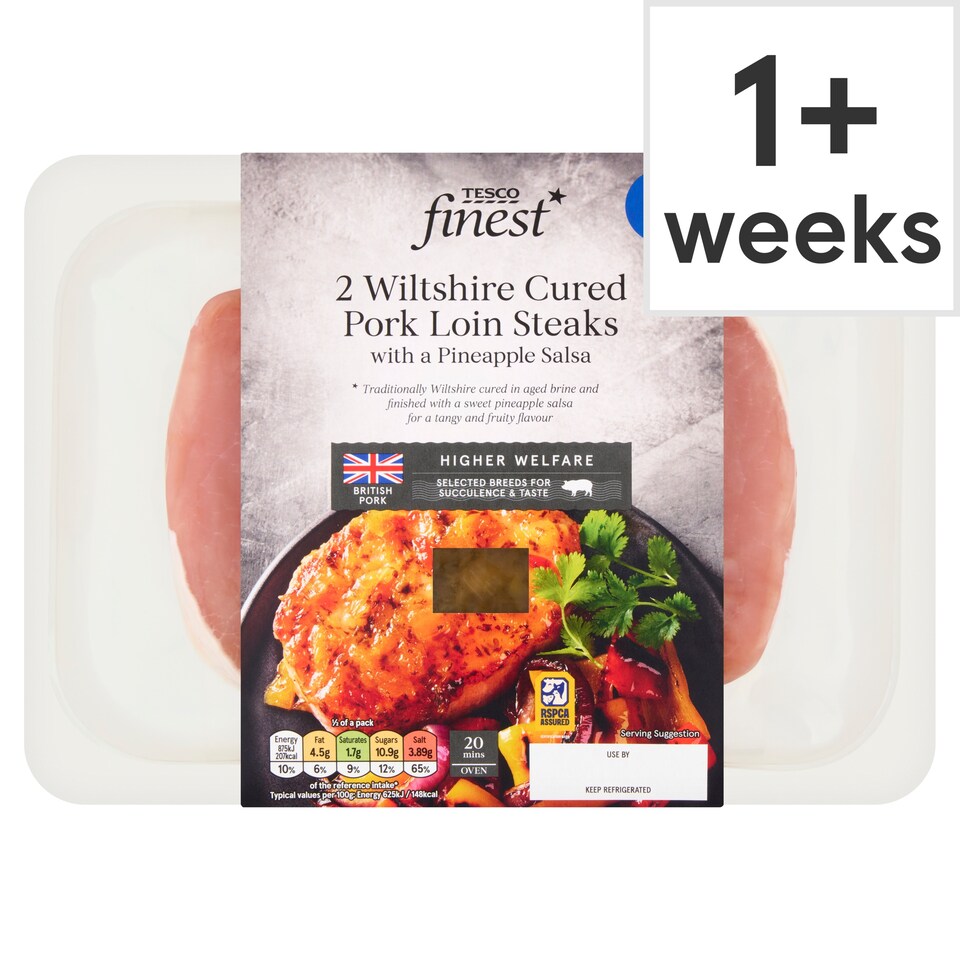 Tesco Finest Wiltshire Cured Pork Loin Steak with Caramelised Pineapple Salsa 400g