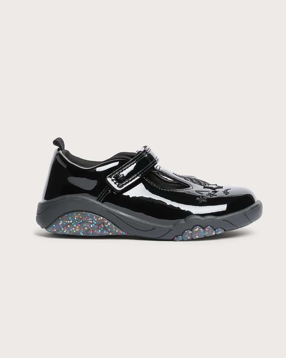 image 1 of F&F School Girls Unicorn Patent Shoes in Black