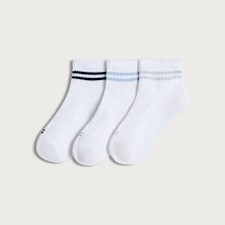 F&F Active 3-Pack Cotton Rich Stripe Accent Cropped Socks in White