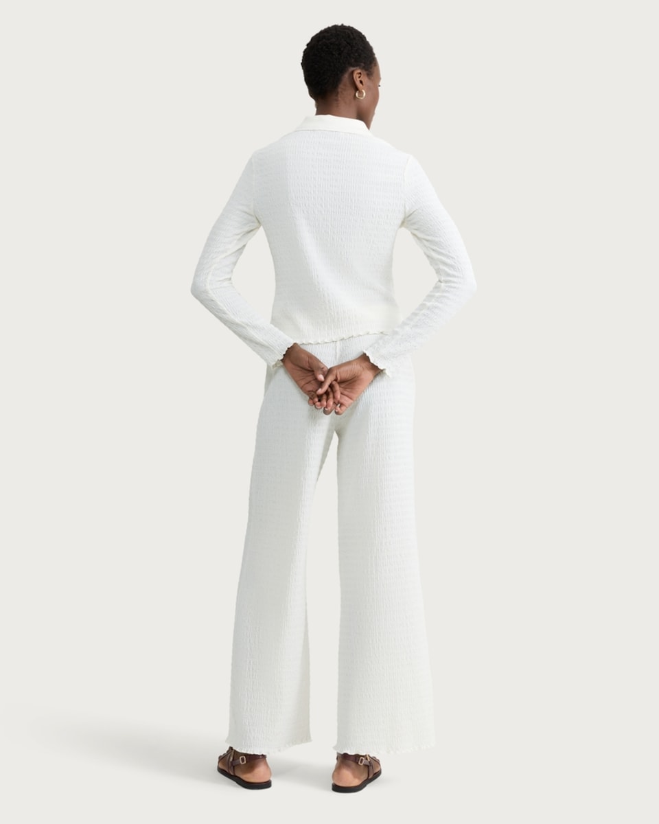 image 1 of F&F Crinkle Textured Wide Leg Co-ord Trousers in Cream