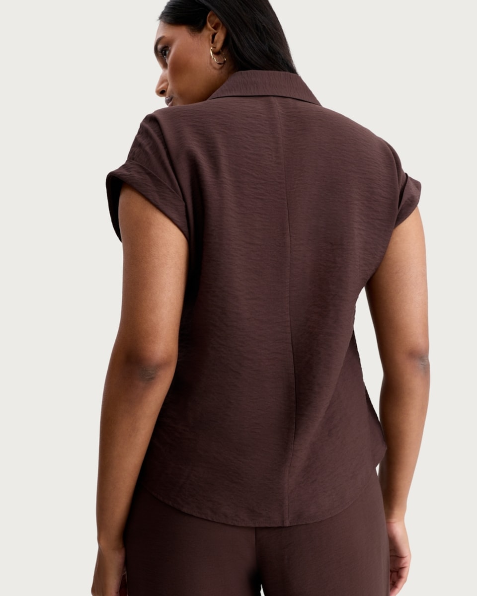 image 1 of F&F Knot Front Button Up Co-ord Blouse in Brown