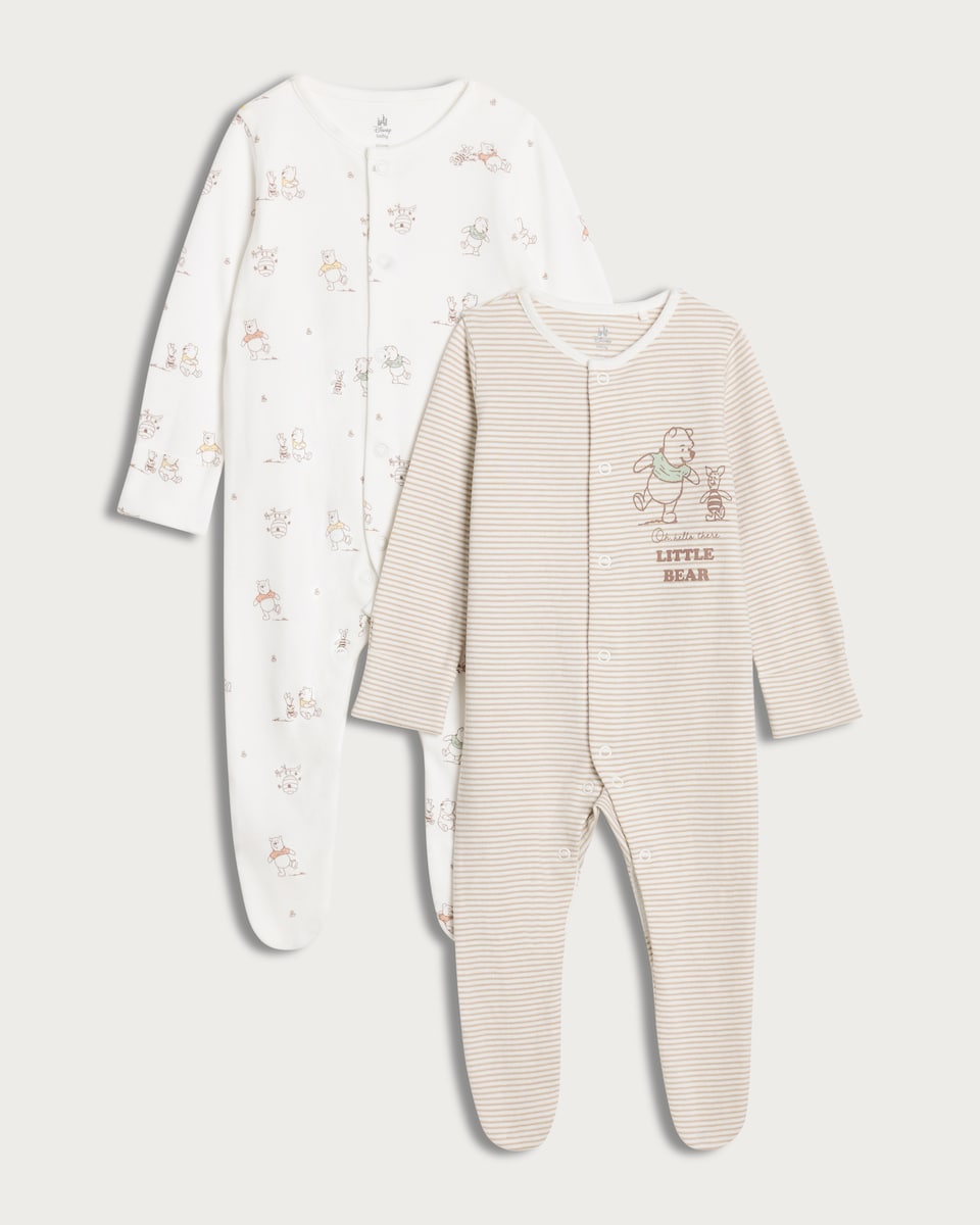 image 1 of Disney Winnie the Pooh 2-Pack Pure Cotton Sleepsuits in White