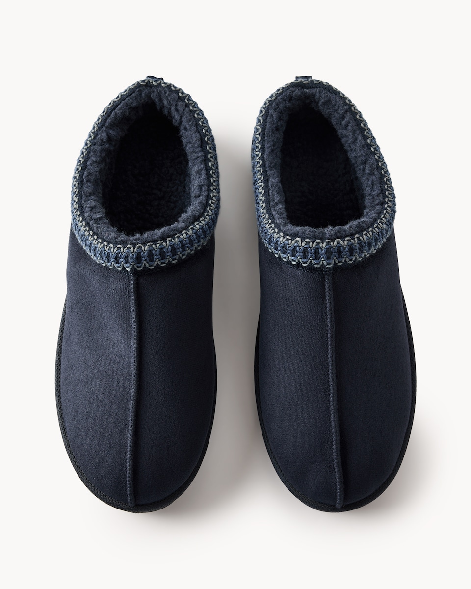 image 1 of F&F Faux Fur Lined Braided Mule Slippers in Navy
