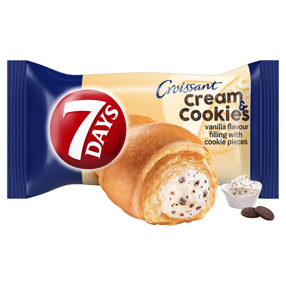 7 Days Croissant Cream & Cookies s vanilkovou příchutí s mlékem a s kousky kakaových sušenek 60g