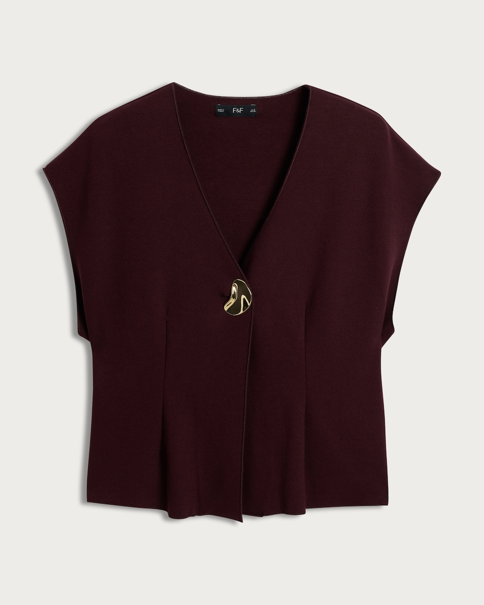 image 1 of F&F V Neck Metal Accent Top in Mink