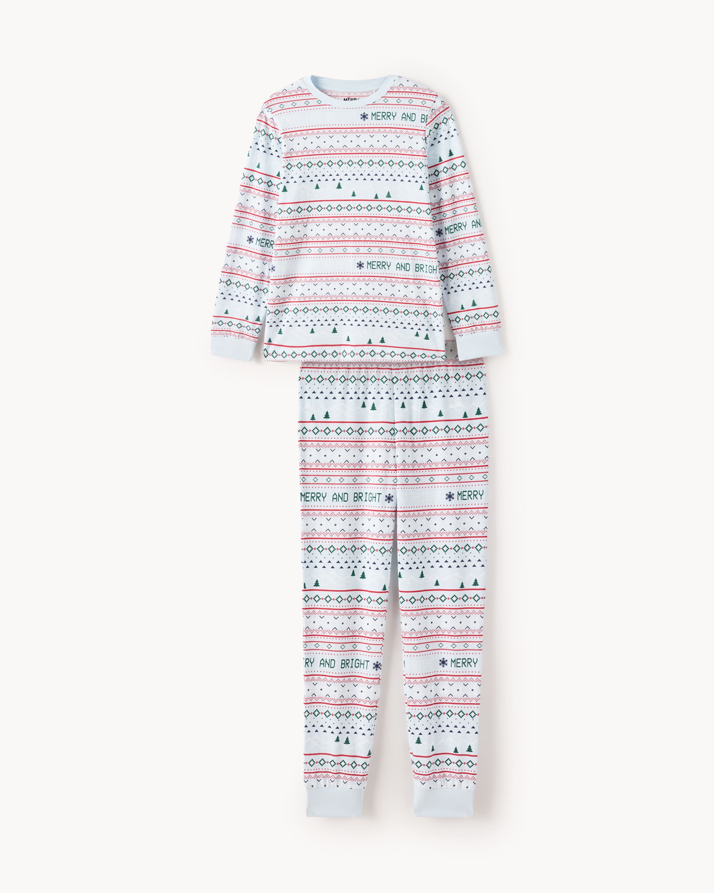Christmas Unisex Pure Cotton Fair Isle Matching Family Pyjama Set in Blue