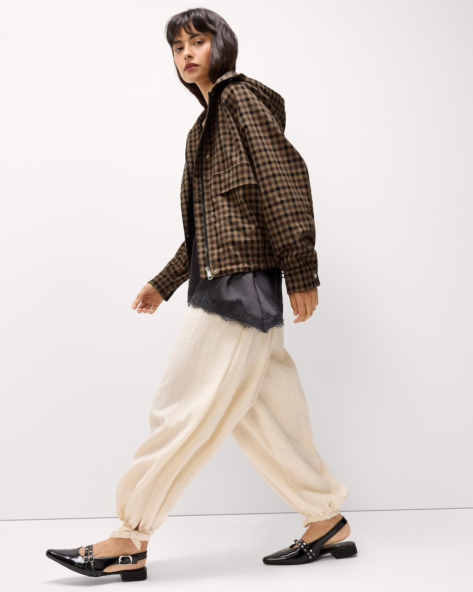 image 1 of The F&F Edit Checked Shower Resistant Hooded Jacket in Multi Brown