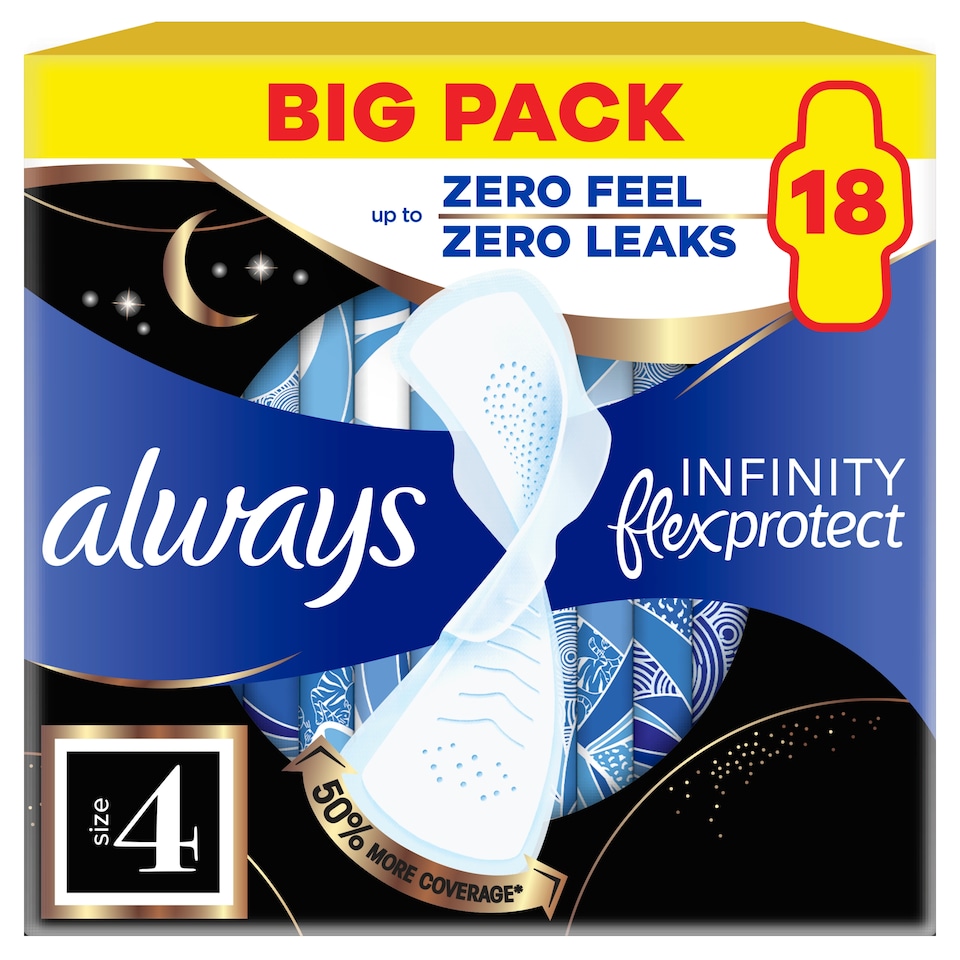 image 1 of Always Infinity Flex Protect Unscented Pads Size 4 18 Pack