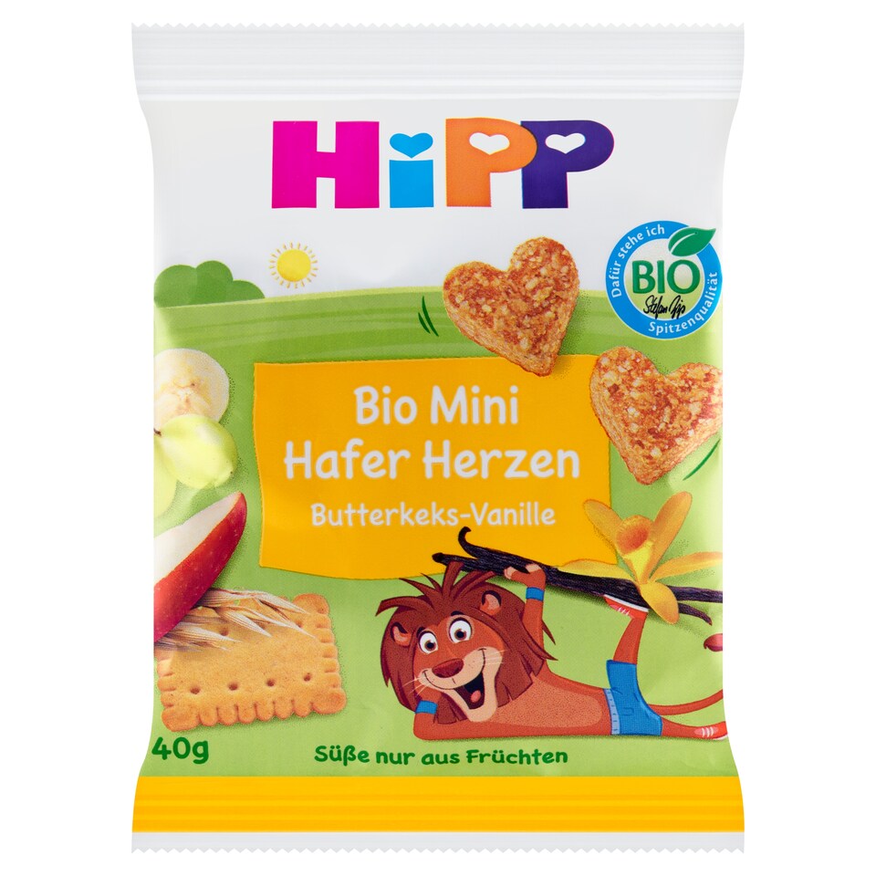 image 1 of HiPP Organic Fruit-Cereal Hearts Butter Cookies-Vanilla 40g