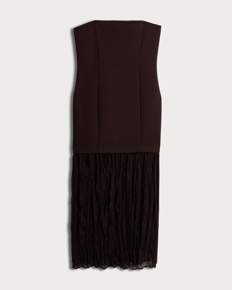 image 1 of F&F Strapless Chiffon Hem Dress in Brown