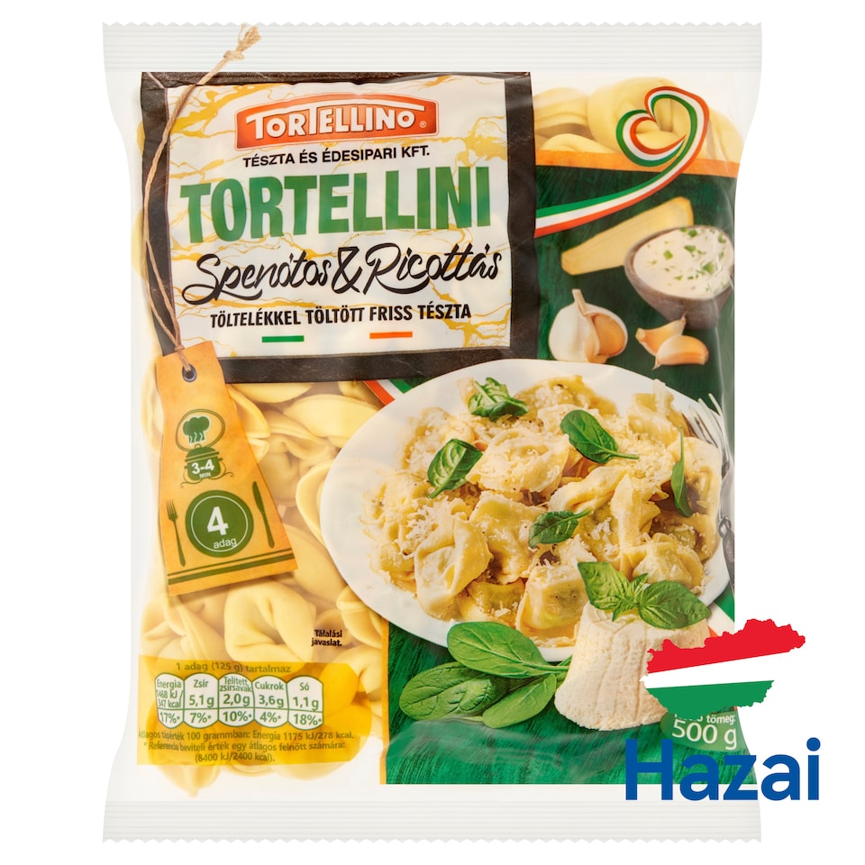 Tortellino Tortellini spenótos & ricottás töltelékel töltött friss tészta 500 g