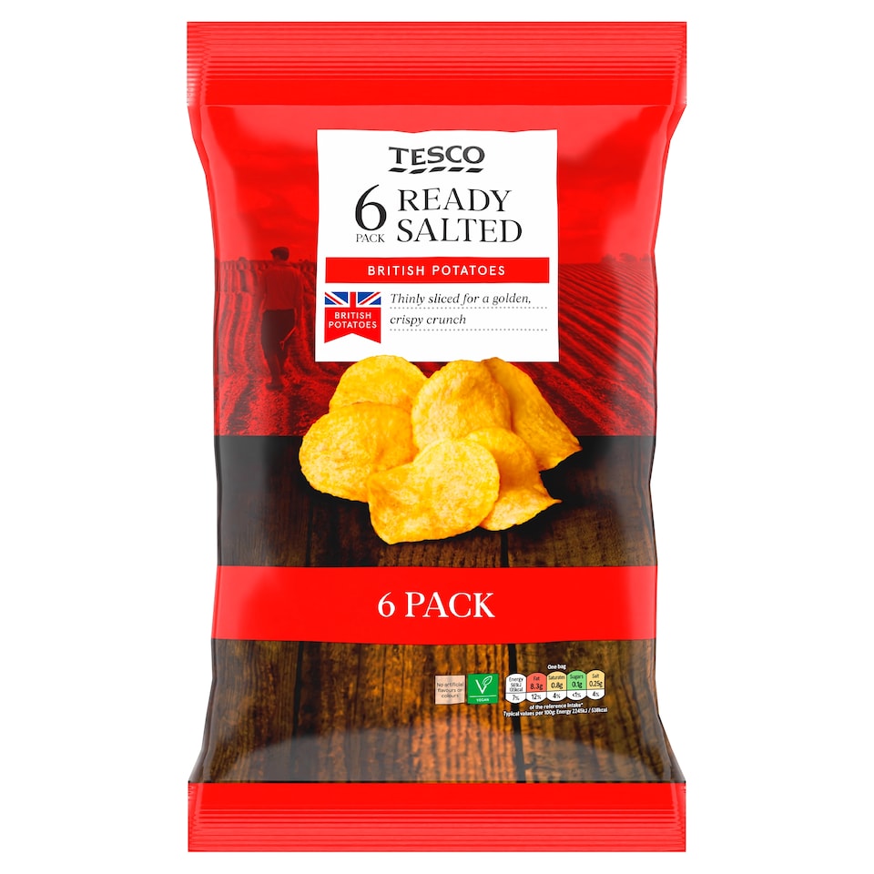 Tesco Ready Salted Crisps 6X25g
