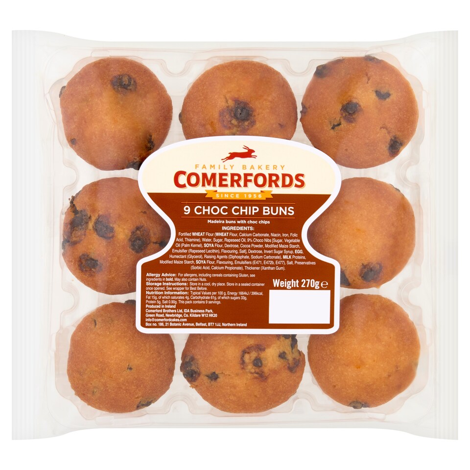 Comerfords 9 Choc Chip Buns 270g