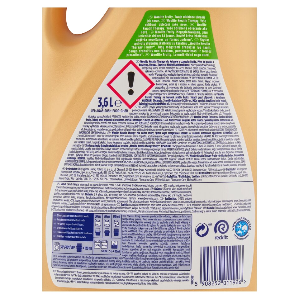 image 1 of Woolite Keratin Therapy na farebnú bielizeň fruity tekutý prací prípravok 60 praní 3,6 l
