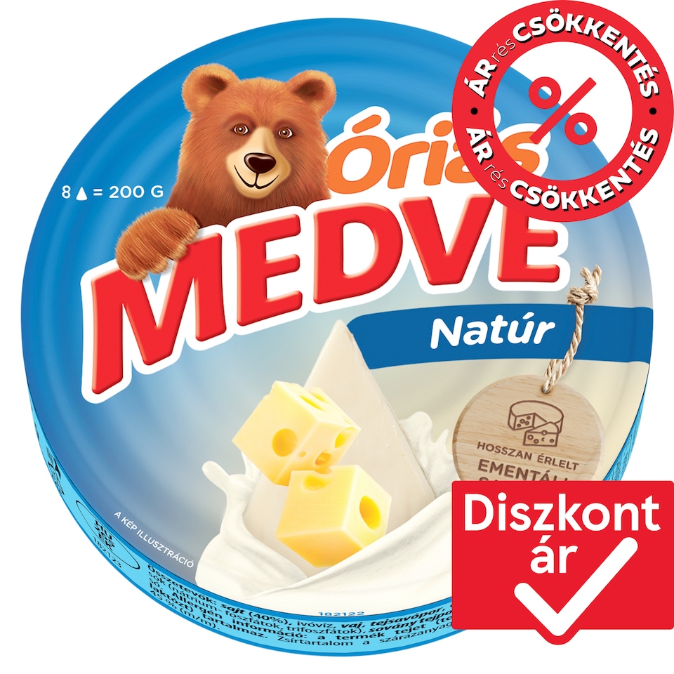 Medve Óriás natúr kenhető, zsíros, ömlesztett sajt 8 x 25 g (200 g)