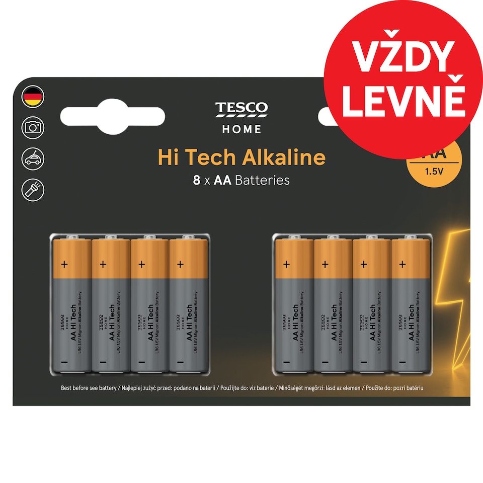 Tesco Home Hi Tech Alkaline Batteries AA 8 pcs