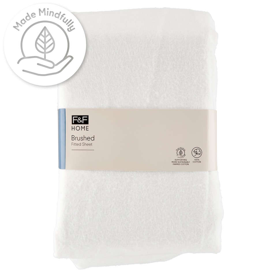 F&F Home Brushed White Fitted Sheet 220 cm x 200 cm x 25 cm