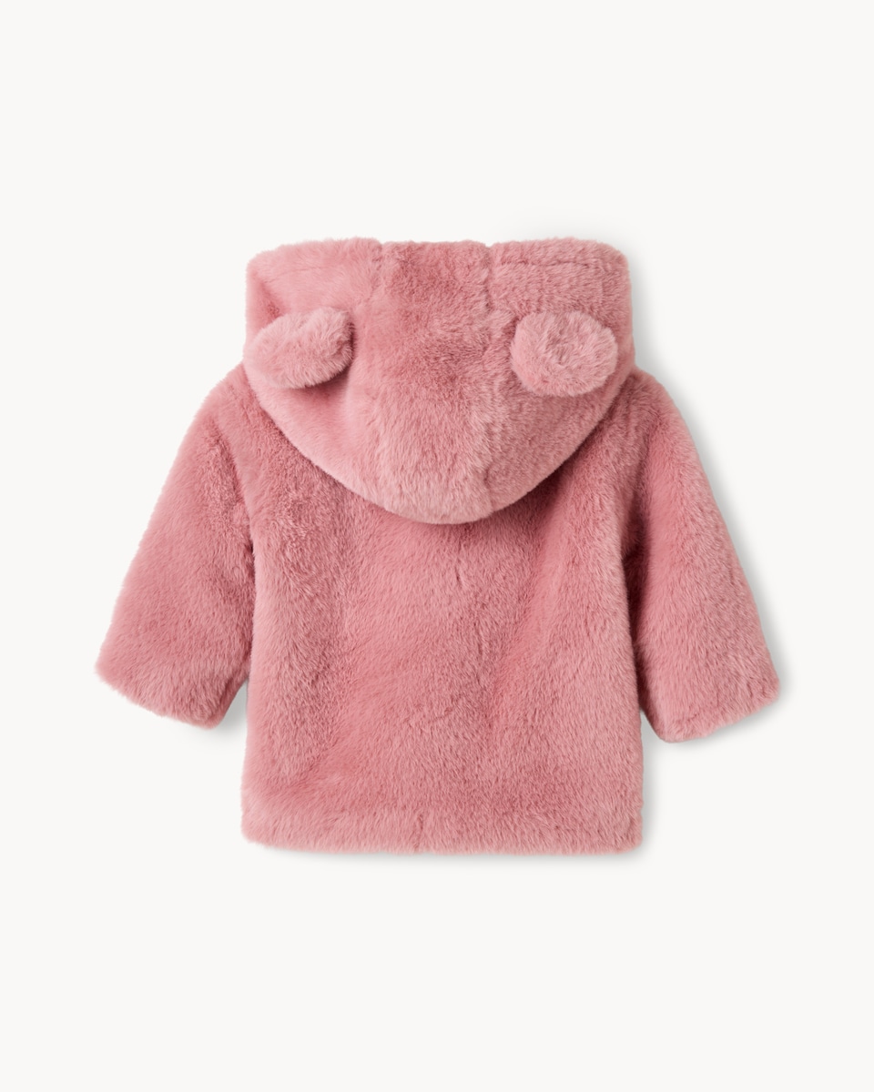 image 1 of F&F Baby Faux Fur Hooded Jacket in Pink