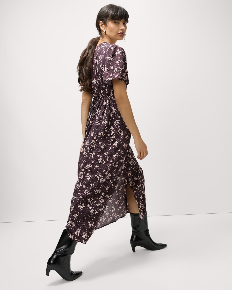 image 1 of F&F Printed V Neck Midi Dress in Multi Brown