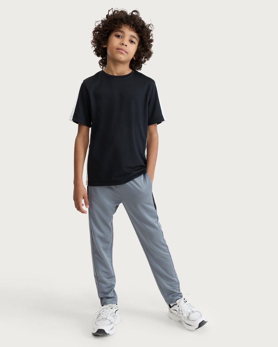 image 1 of F&F Active Boys ULTRAMOVE Side Panel Zip Hem Trousers in Grey