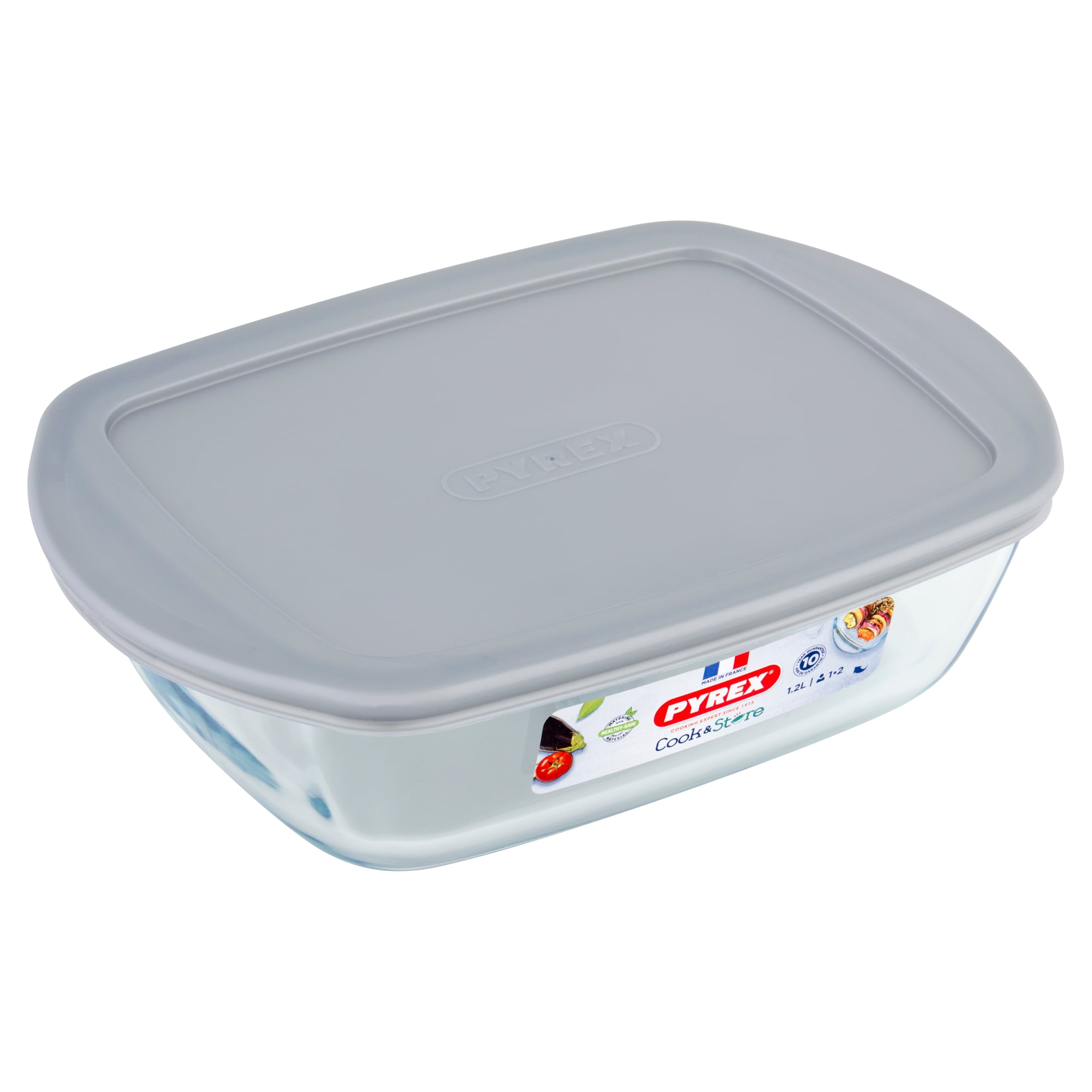 Pyrex Cook & Store Rectangular Food Storage Dish Silver Lid 1.2L