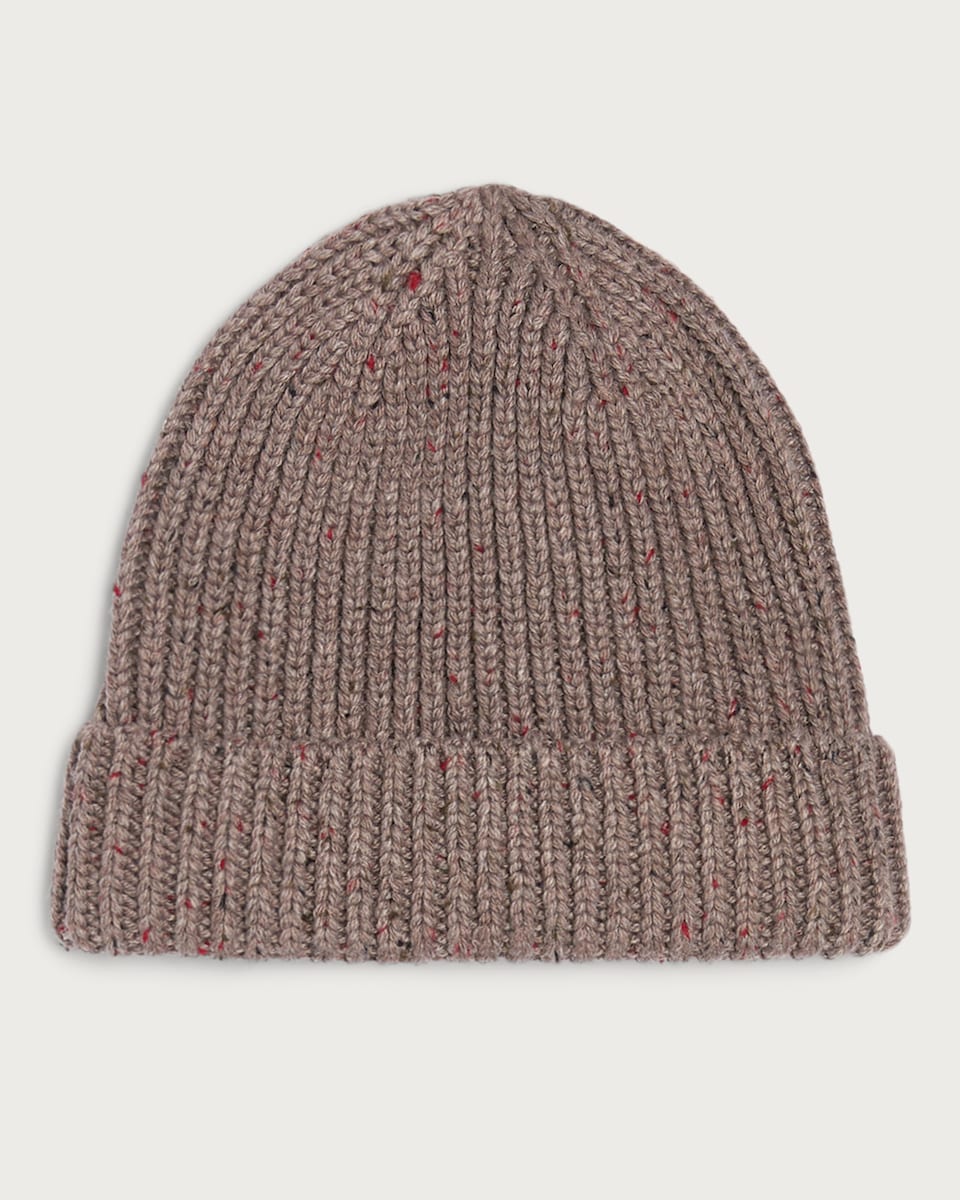 image 1 of F&F Chunky Ribbed Knit Speckled Beanie in Neutral