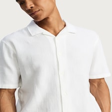 F&F Pure Cotton Textured Relaxed Fit Short Sleeved Revere Shirt in White