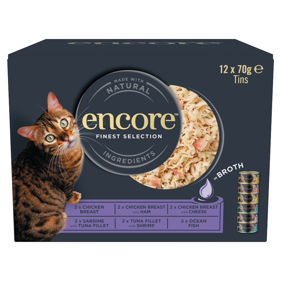 image 1 of Encore Natural Wet Cat Food Finest Selection in Broth Tins 12 x 70g