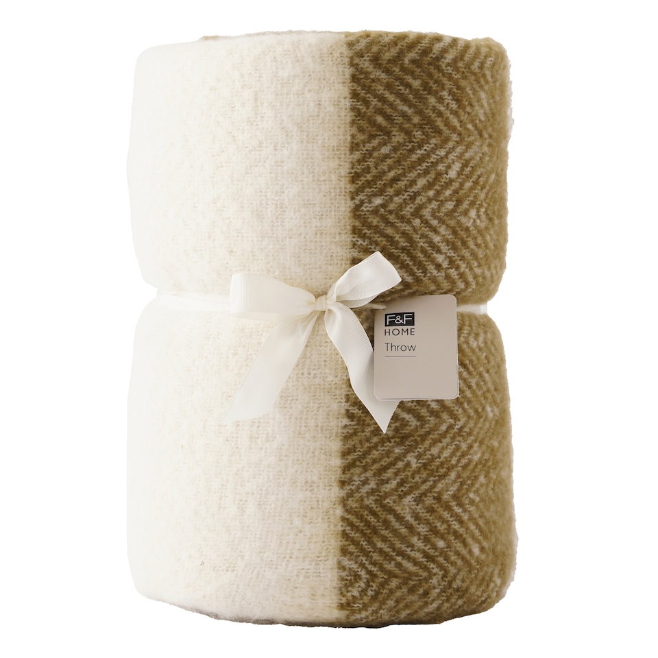 F&F Home Green Stripe Oversized Faux Mohair Throw 