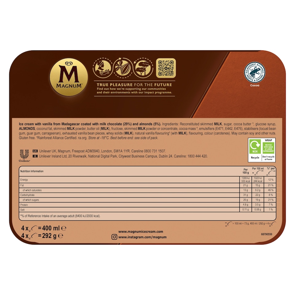 image 1 of MAGNUM ALMOND ICE CREAM STICKS 4 X 100ML