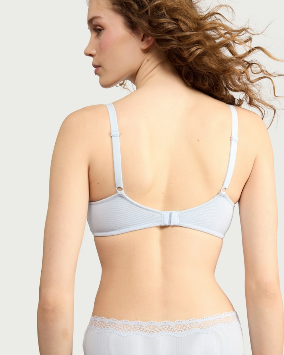 image 1 of F&F 2-Pack Cotton Rich Lace Trim Non Wired Padded Bras in Blue