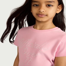 F&F Girls Cotton Rich Slogan T-Shirt in Pink
