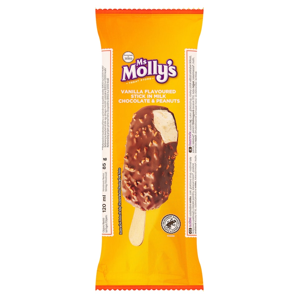 Ms Molly's Vanilla flavoured Ice Cream Stick in Milk Chocolate & Peanuts 120 ml