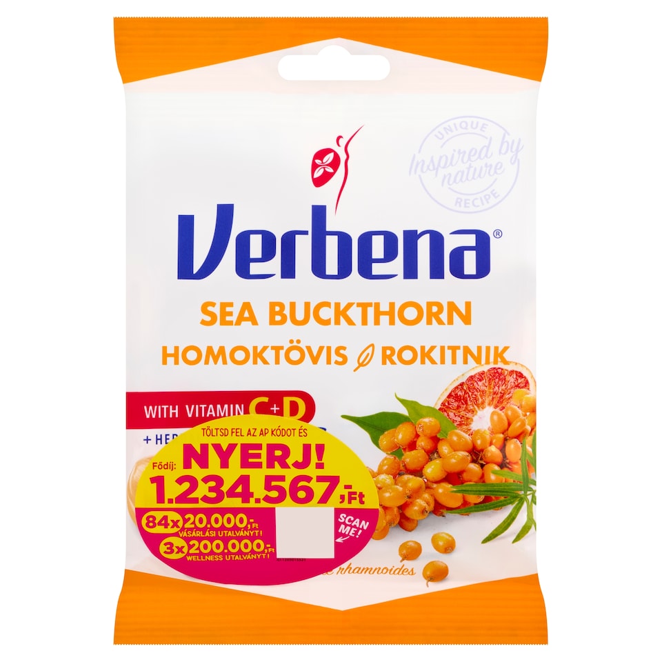 Verbena töltött keménycukorka homoktövis kivonattal és hozzáadott vitaminokkal 60 g  1. kép