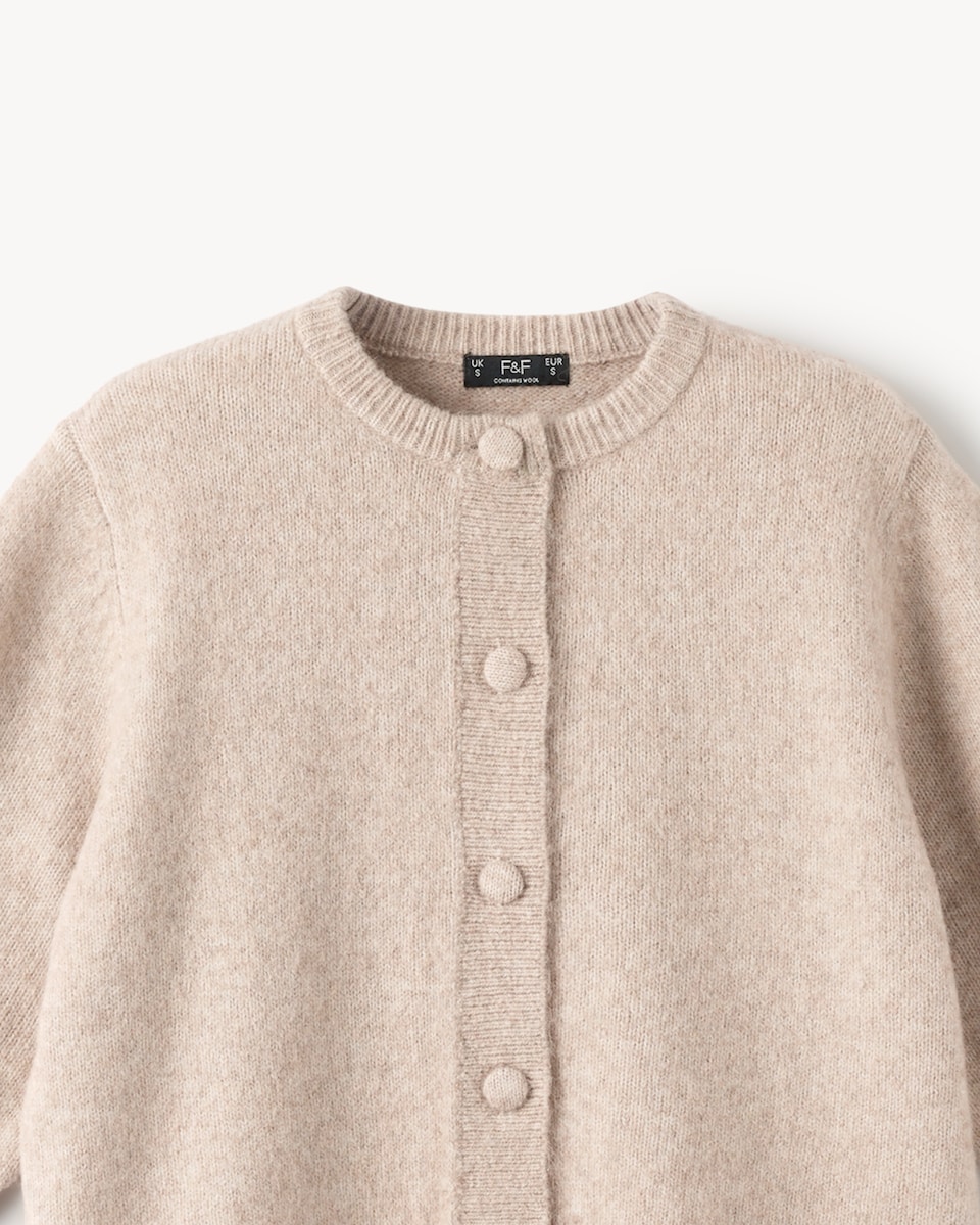 image 1 of F&F Knitted 3/4 Sleeve Cardigan in Neutral