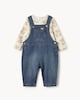 image 1 of F&F Baby 2-Piece Pure Cotton Bear Dungaree Set in Blue