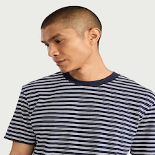 The F&F Edit Linen Rich Striped T-Shirt in Navy